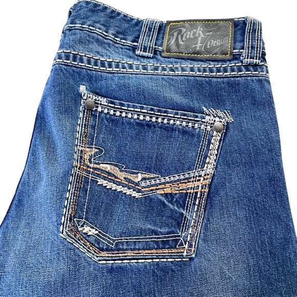 Rock 47 Denim Boot Cut Jeans Thick Accent Stitching in Size 40 x 34 -100% Cotton - Picture 2 of 14